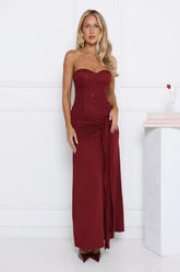 Signature Nights Embellished Strapless Maxi Dress Red