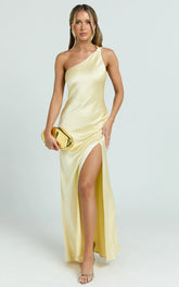Zahra Maxi Dress - One Shoulder Tie Back Dress in Lemon