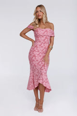 Botanical Embrace Off Shoulder Midi Dress Rose