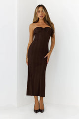 Girl Of Sultry Diamante Strapless Midi Dress Brown
