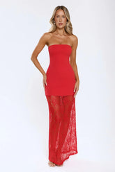 Polished Piece Strapless Lace Maxi Dress Red