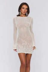 Brings The Heat Knit Long Sleeve Mini Dress Cream