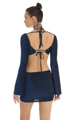 Blue Metallic Two Piece Skirt Set in Black