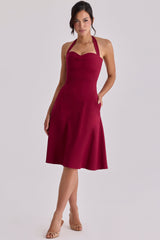 Wine Soft Twill Halter Neck Midi Dress