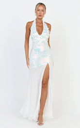 Seville Maxi Dress - Halter Neck Sequin Dress in Iridescent