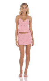 Sequin Beaded Floral Skirt in Pink
