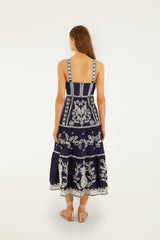 Blue Richelieu Embroidered Midi Dress