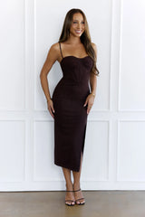Glitter Corset Midi Dress Brown