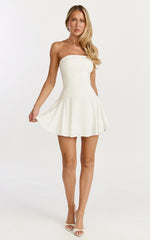 Poppy Mini Dress Contrast Skirt Strapless Dress in White