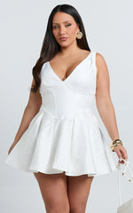 Yara Mini Dress - Plunge Corset Front V Waist Fit And Flare Dress in White