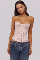 Baby Pink Floral Lace Boned Corset Top