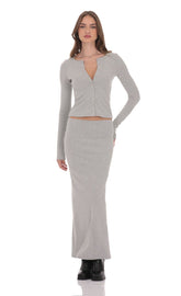 Ribbed Maxi Skirt in Grey