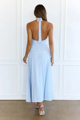 Whispered Promises Halter Mesh Maxi Dress Blue
