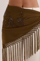 Bronze Georgette Hand Embellished & Fringed Mini Sarong