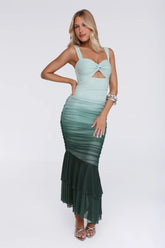 Shimmer Set Mesh Ombre Maxi Dress Green
