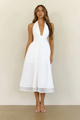 Slow Burn Love Halter Midi Dress White