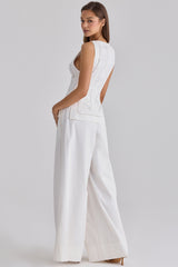 White Cotton Wide Leg Trousers