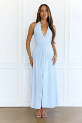 Whispered Promises Halter Mesh Maxi Dress Blue