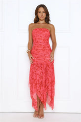 Disco Star Strapless Maxi Dress Red