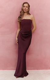 Kailani Maxi Dress - Strapless Corset Bodice Lace Up Back Dress in Chocolate