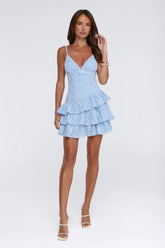 Clean Silhouette Embroidered Mini Dress Blue