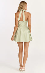Vionette Mini Dress - Halter Neck Ruched Bust Corset Dress in Sage