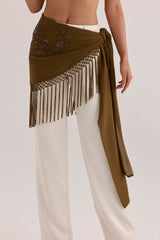 Bronze Georgette Hand Embellished & Fringed Mini Sarong
