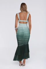 Shimmer Set Mesh Ombre Maxi Dress Green