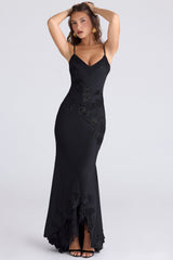 Black Hand Beaded Embellished Satin Maxi Dress - Limited Edition