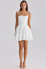 White Custom Lace + Cotton Broderie Anglaise Mini Dress