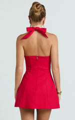 Lauren Mini Dress - Halter Scoop Neck Dress in Red