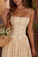 Floral Lemon Print Cotton Midi Sundress