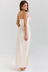 Ivory Georgette Pleated Maxi Dress