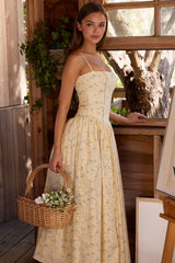 Floral Lemon Print Cotton Midi Sundress