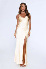 Silken Evenings Satin Maxi Dress Yellow
